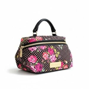 Betsey Johnson Women Makeup Bag Brown Floral Polka Dot Y2K Coquette Retro Travel